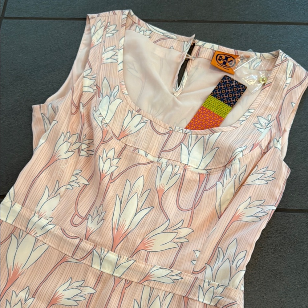 Tory Burch Floral Pink and White Sleeveless Dress New With Tags